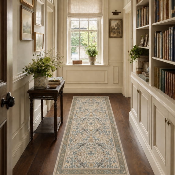 Moynesa 2' x 6' Hallway Runner Rug Vintage Floral Bird Non Slip Entryway Rug with Rubber Backing Machine Washable Laundry Runner Rug Long Indoor Carpet Entrance Floor Mat Runner for Kitchen Laundry