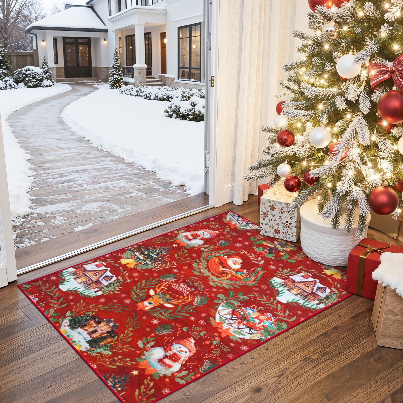 Moynesa 2'x3' Christmas Rugs for Entryway, Washable Non-Slip Christmas ...