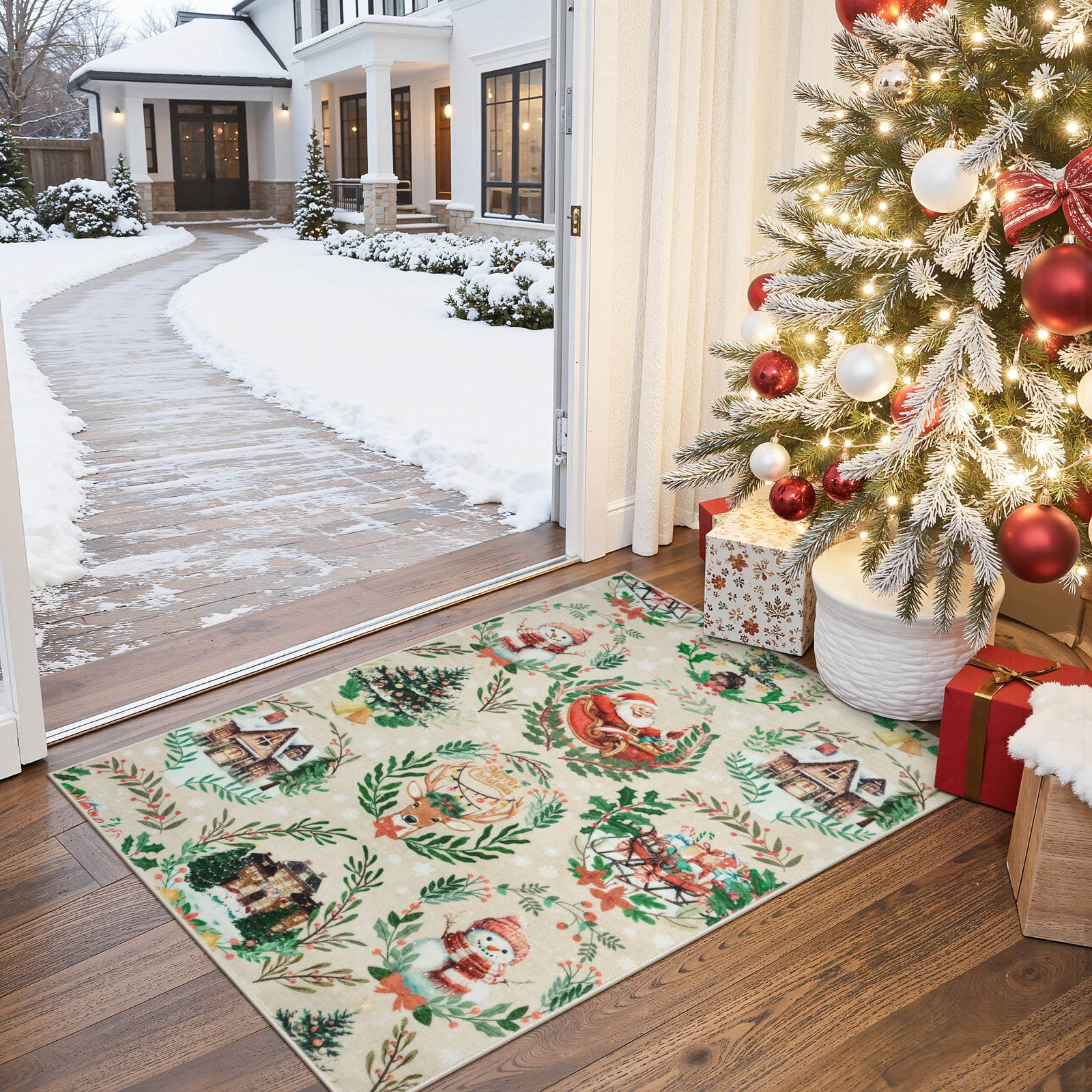Moynesa 2'x3' Christmas Rugs for Entryway, Washable Non-Slip Christmas ...