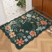 Moynesa 2x3 Floral Rugs for Entryway, 2x3ft Washable Kitchen Rugs Ultra-Thin Soft Rug, Non Slip Indoor Door Mat Stain Resistant Boho Small Rug Low-Pile Throw Rug for Bathroom Bedroom,Dark Green