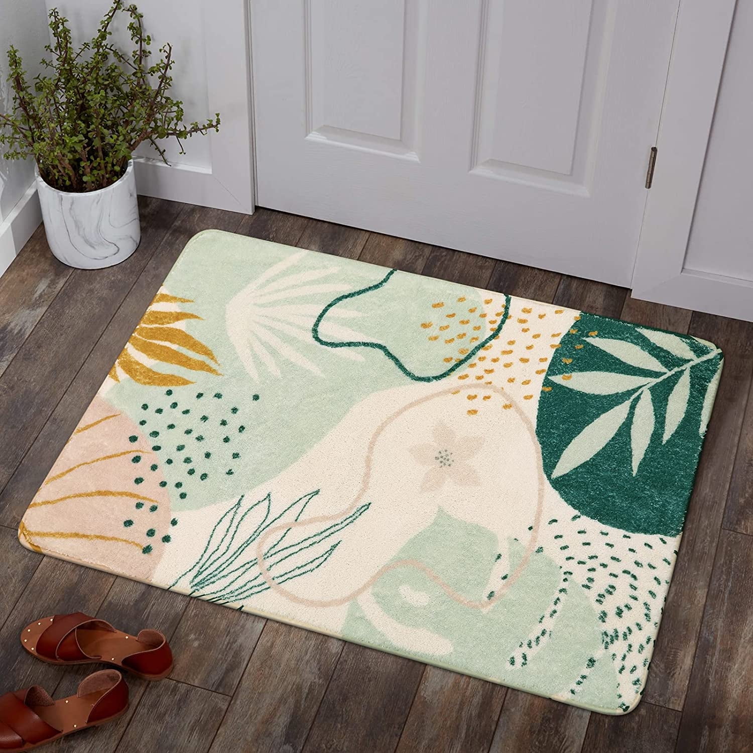 Moynesa 2'x3' Green Washable Area Rug,Botanical Print Small Rug Modern ...