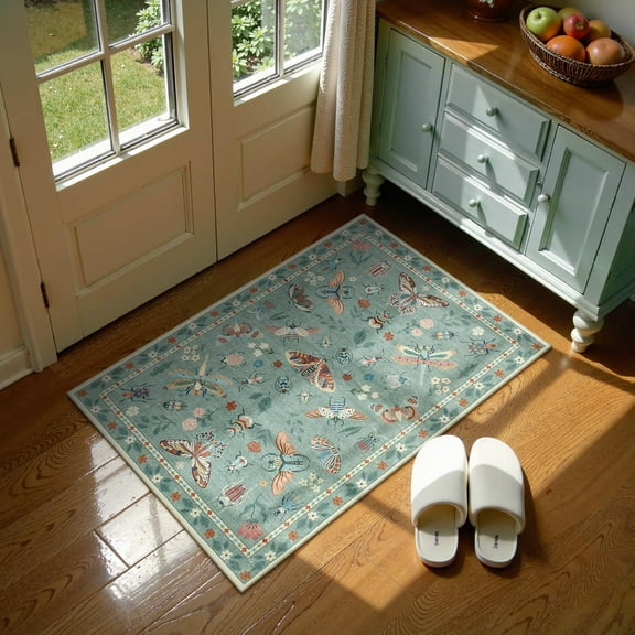 Moynesa 2'x3' Insect Entryway Rug,Washable Rug Soft Kitchen Rug Non-Slip, Ultra-Thin Door Mat Indoor Entrance Stain Resistant Small Rug Low-Pile Throw Rug for Bathroom Bedroom Light Green