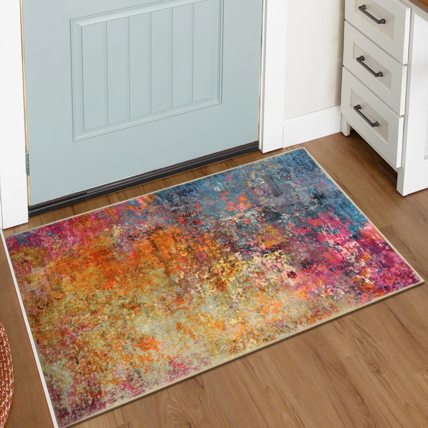 Moynesa 2'x3' Modern Abstract Area Rug,Galaxy Washable Small Front Door Rug for Entryway Mat Contemporary Faux Wool Non-Slip Soft Floor Indoor Carpet for Living Room Kitchen Bathroom RV