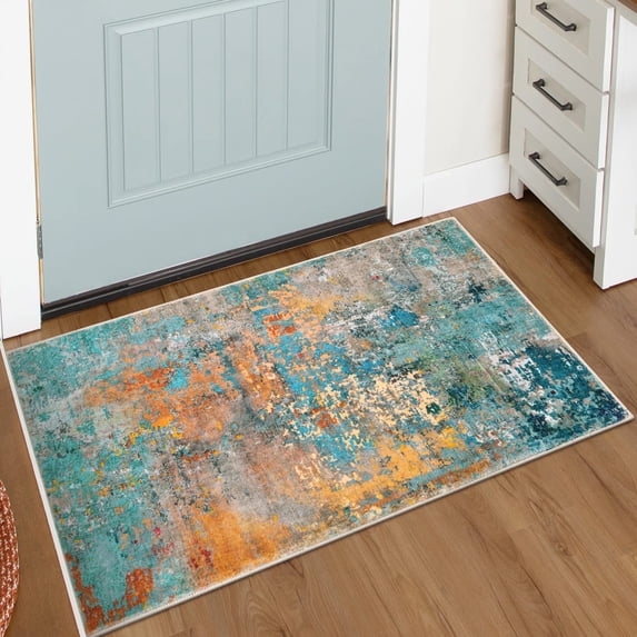 Moynesa 2'x3' Modern Abstract Area Rug,Rosy Washable Small Front Door Rug for Entryway Mat Contemporary Faux Wool Non-Slip Soft Floor Indoor Carpet for Living Room Kitchen Bathroom RV