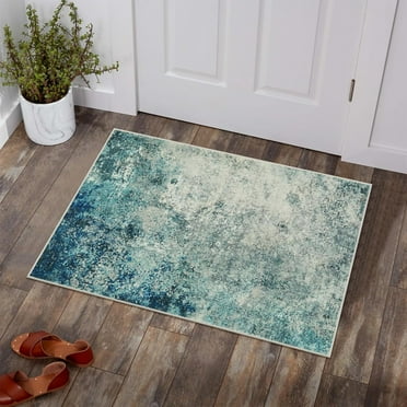 Moynesa 2'x3' Modern Abstract Area Rug,Small Bathroom Rugs Washable Entry Rug Kitchen Sink Mat, Contemporary Soft Non Slip Indoor Throw Carpet for Entryway Bedside Living Room, Light Blue