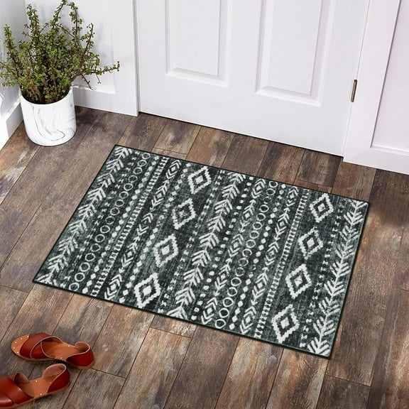 Moynesa 2'x3' Moroccan Entryway Rug,Black Boho Rugs for Entryway Non-Slip Washable Small Area Rug,Farmhouse Soft Geometric Kitchen Rug Low-Pile Indoor Door Mat Throw Rugs for Entrance Front Door