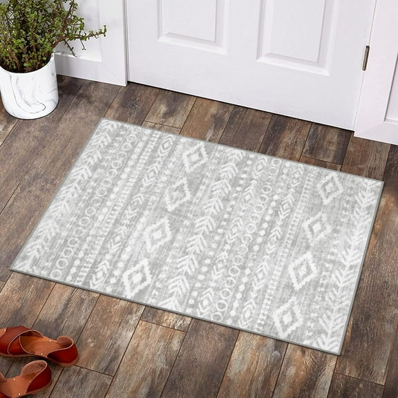 Moynesa 2'x3' Moroccan Entryway Rug,Gray Boho Rugs for Entryway Non-Slip Washable Small Area Rug,Farmhouse Soft Geometric Kitchen Rug Low-Pile Indoor Door Mat Throw Rugs for Entrance Front Door