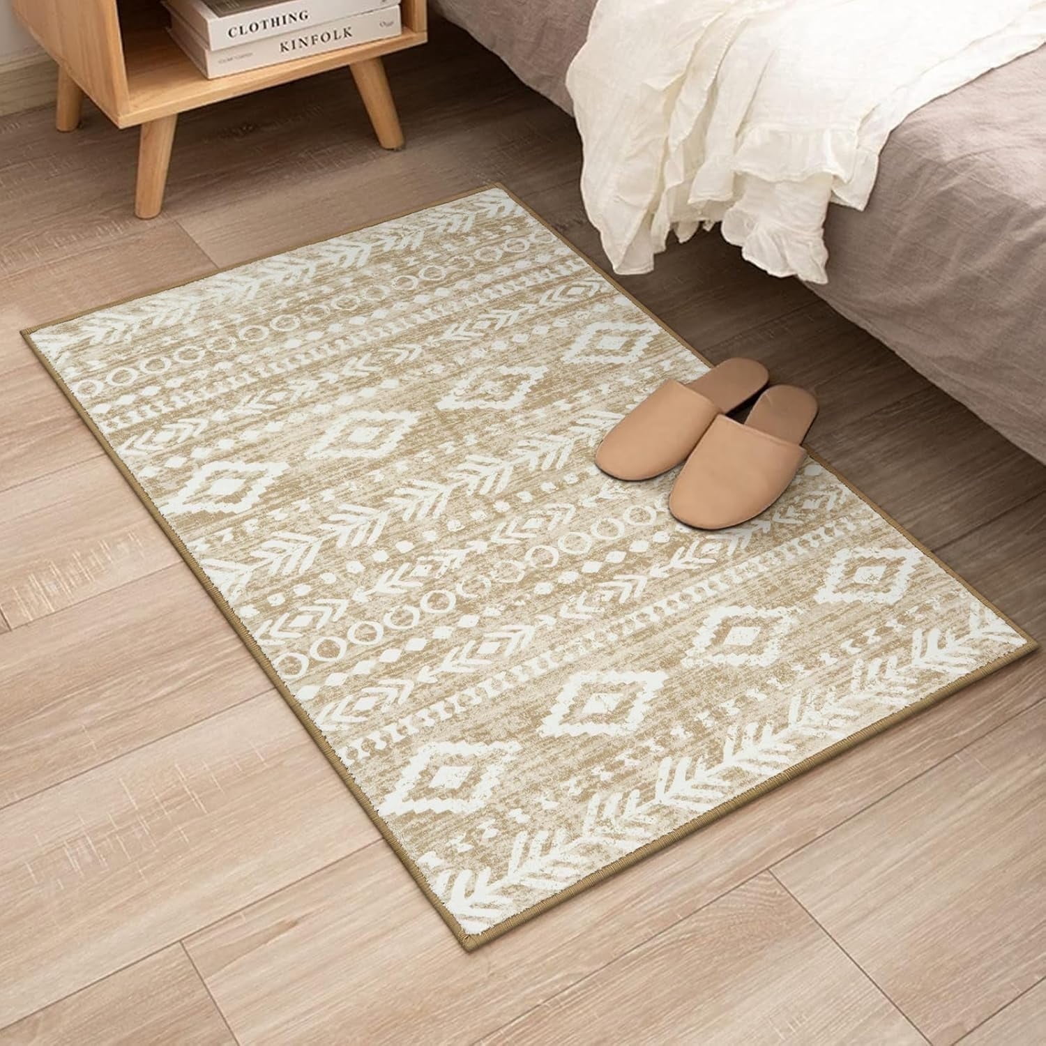 Moynesa 2'x3' Moroccan Entryway Rug,Khaki Boho Rugs for Entryway Non-Slip Washable Small Area Rug,Farmhouse Soft Geometric Kitchen Rug Low-Pile Indoor Door Mat Throw Rugs for Entrance Front Door