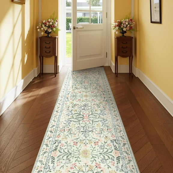 Moynesa 2'x6' Boho Hallway Runner Rug,Floral Kitchen Runner Rugs Non Skid Washable,Super Soft Indoor Throw Carpet for Girls Bedroom Bedside Bathroom Laundry Room,Pink