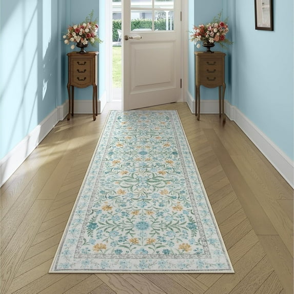 Moynesa 2'x6' Boho Hallway Runner Rug,Floral Kitchen Runner Rugs Non Skid Washable,Super Soft Indoor Throw Carpet for Bedroom Bedside Bathroom Laundry Room,Pink