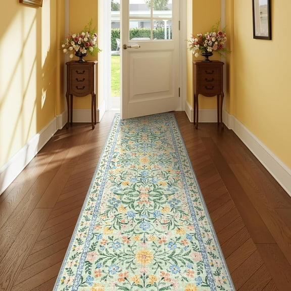 Moynesa 2'x6' Boho Hallway Runner Rug,Floral Kitchen Runner Rugs Non Skid Washable,Super Soft Indoor Throw Carpet for Bedroom Bedside Bathroom Laundry Room,Green