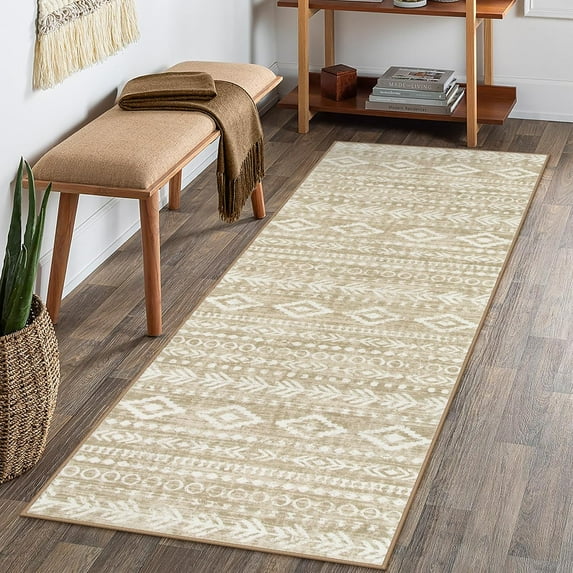 Moynesa 2'x6' Boho Moroccan Runner Rug,Washable Khaki Kitchen Runner Rug Non Slip,Low-Pile Soft Bohemian Tribal Carpet Runners for Hallways Entryway Laundry Bedside Farmhouse