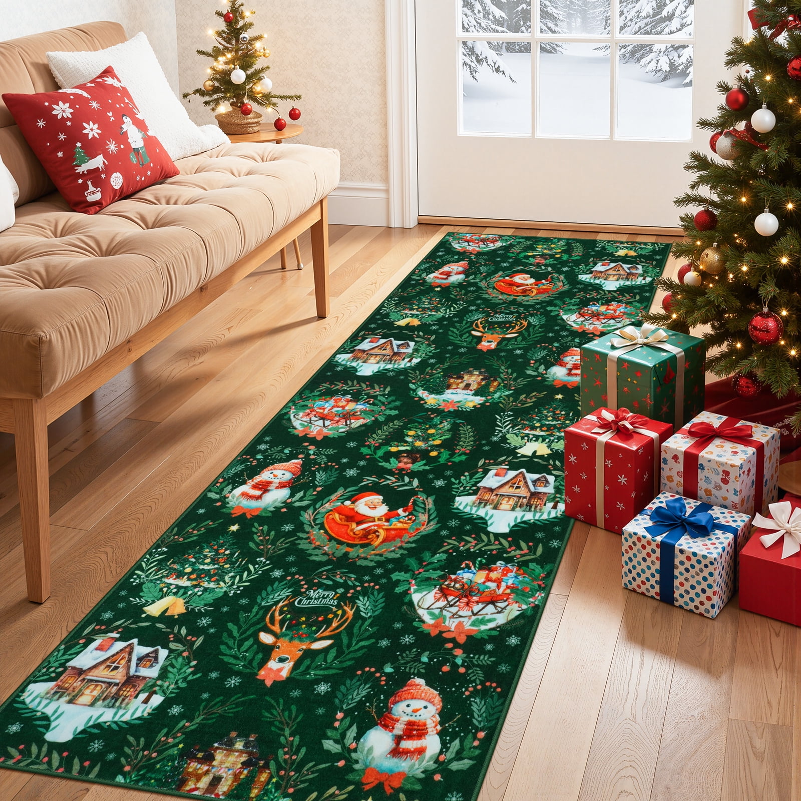 Moynesa 2'x6' Christmas Runner Rugs for Hallway, Washable Non-Slip Xmas ...