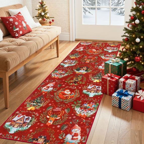 Moynesa 2'x6' Christmas Runner Rugs for Hallway, Washable Non-Slip Xmas Tree Kitchen Runner Rug, Soft Vintage Holiday Rug for Entryway, Bedroom, Laundry Indoor Christmas Decor