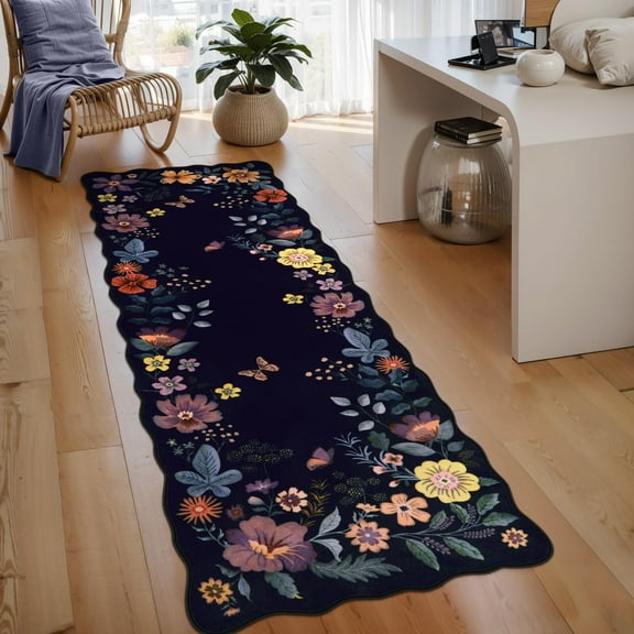 Moynesa 2'x6' Floral Runners for Hallways, 2x6ft Kitchen Runner Rug Ultra-Thin Soft Rug, Non-Slip Washable Rug Runner Stain Resistant Boho Rug Low-Pile Carpet Runner for Bathroom Bedroom,Purple