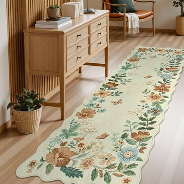Moynesa 2'x6' Floral Runners for Hallways, 2x6ft Kitchen Runner Rug Ultra-Thin Soft Rug, Non-Slip Washable Rug Runner Stain Resistant Boho Rug Low-Pile Carpet Runner for Bathroom Bedroom,Beige