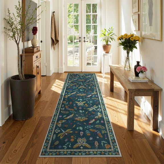 Moynesa 2'x6' Insect Hallway Runner Rug Washable Kitchen Runner Soft Bug Accent Carpet Runner for Laundry Bathroom Bedroom Entryway Stain Resistant Non Slip, Green