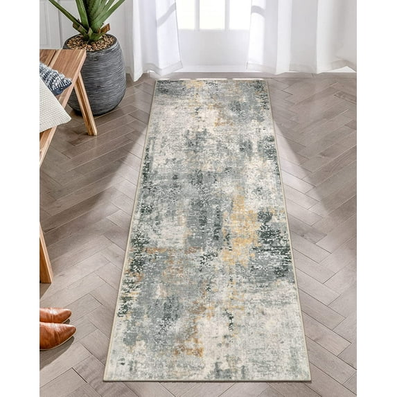 Moynesa 2'x6' Modern Abstract Gray Bathroom Runner Rug,Washable Long Hallway Rug Runner, Soft Non Slip Blue Floor Accent Carpet Runner for Entryway Kitchen Laundry Room Doorway Bedroom