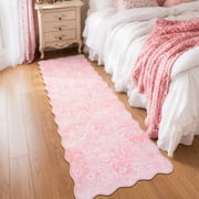 Moynesa 2'x6' Scalloped Floral Runner Rug, Washable Cottage Boho Accent Rug for Girls Bedroom Laundry Room ‎Bathroom Hallway Soft Low Pile Non Slip, Dusty Blush
