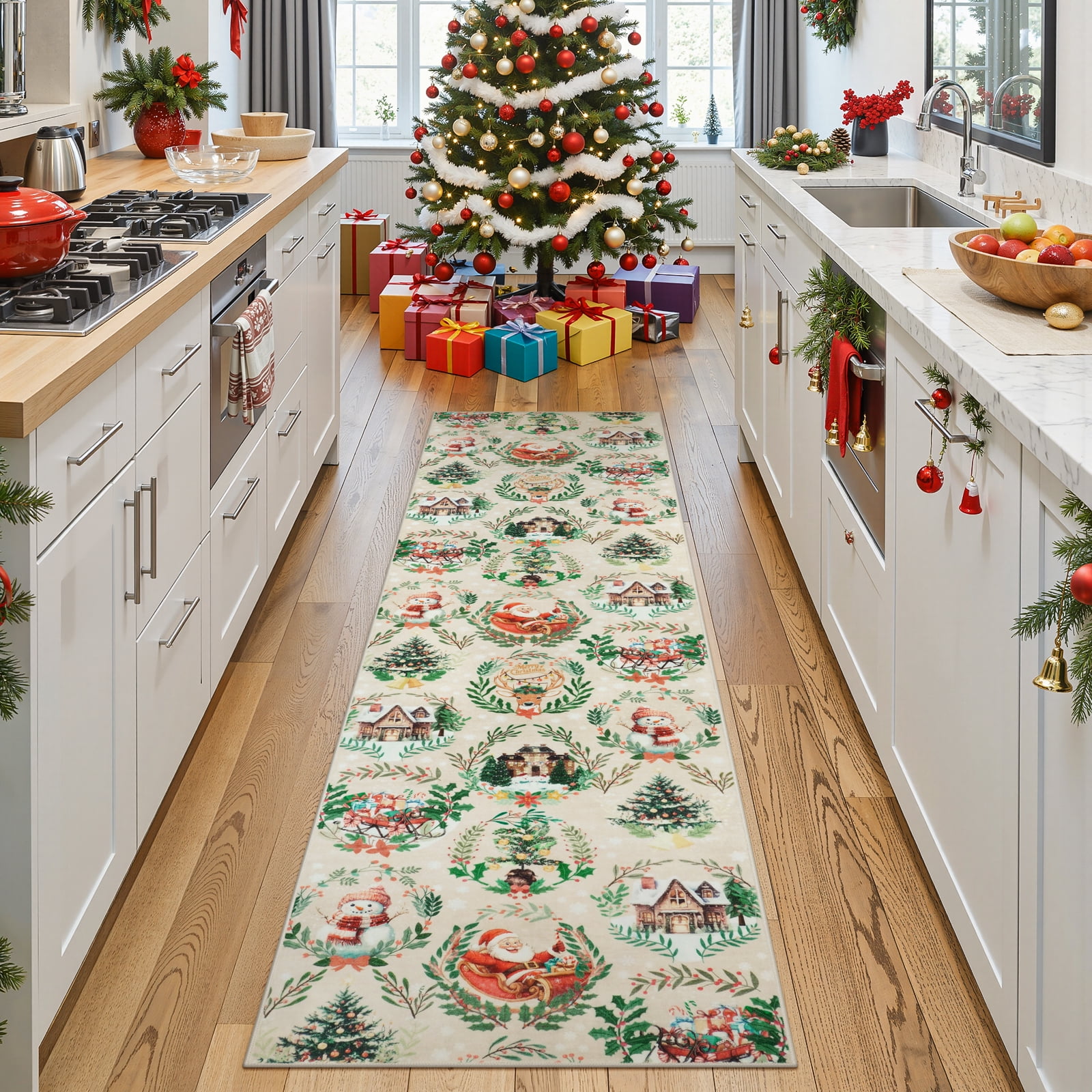 Moynesa 2'x8' Christmas Runner Rugs for Hallway, Washable Non-Slip Xmas ...