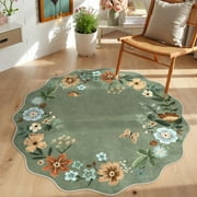 Moynesa 3 Floral Round Area Rug, Washable Rugs for Bedroom Ultra-Thin Soft Rug, Non-Slip Small Boho Circle Carpet for Entryway Kitchen Laundry Bathroom,Green