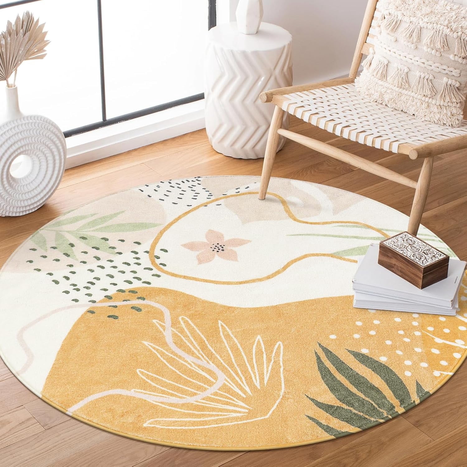 Moynesa 3'Round Boho Area Rug,3Ft Washable Round Bathroom Rug Non-Slip ...