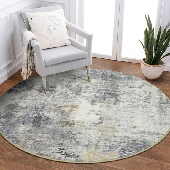 Moynesa 3'Round Modern Abstract Round Rug,Gray Kitchen Rug Washable Entryway Circle Rug Soft Bedroom Mat, Contemporary Non Slip Indoor Floor Throw Carpet for Under Dining Table Nursery Home