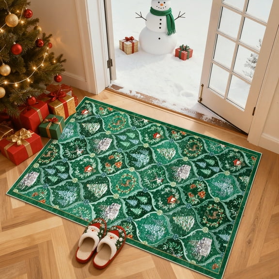 Moynesa 3'x5' Christmas Area Rug, Washable Area Rugs for Bedroom Entryway Xmas Throw Rug Christmas Tree Decorative Moroccan Rug, Green