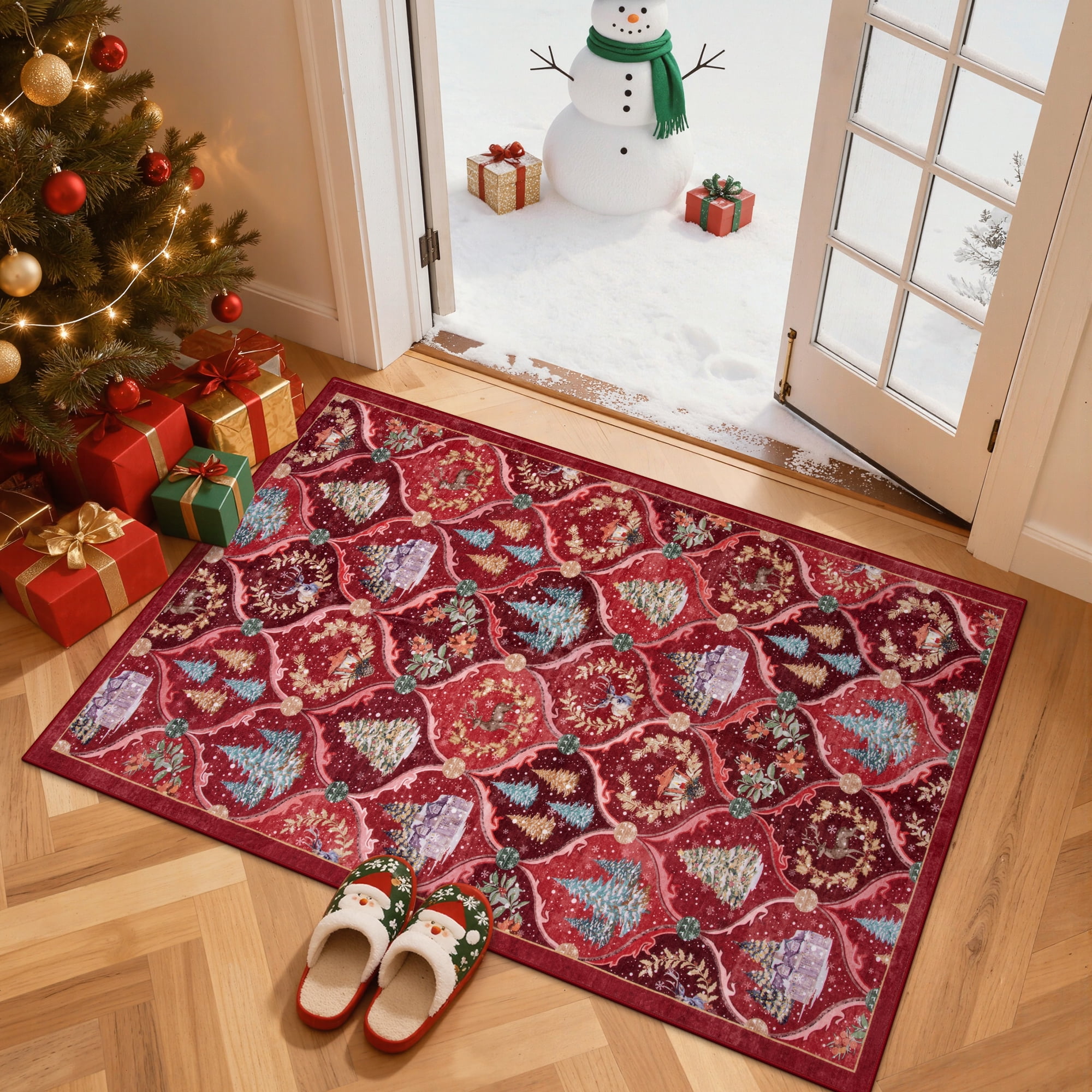 Moynesa 3'x5' Christmas Area Rug, Washable Area Rugs for Bedroom ...
