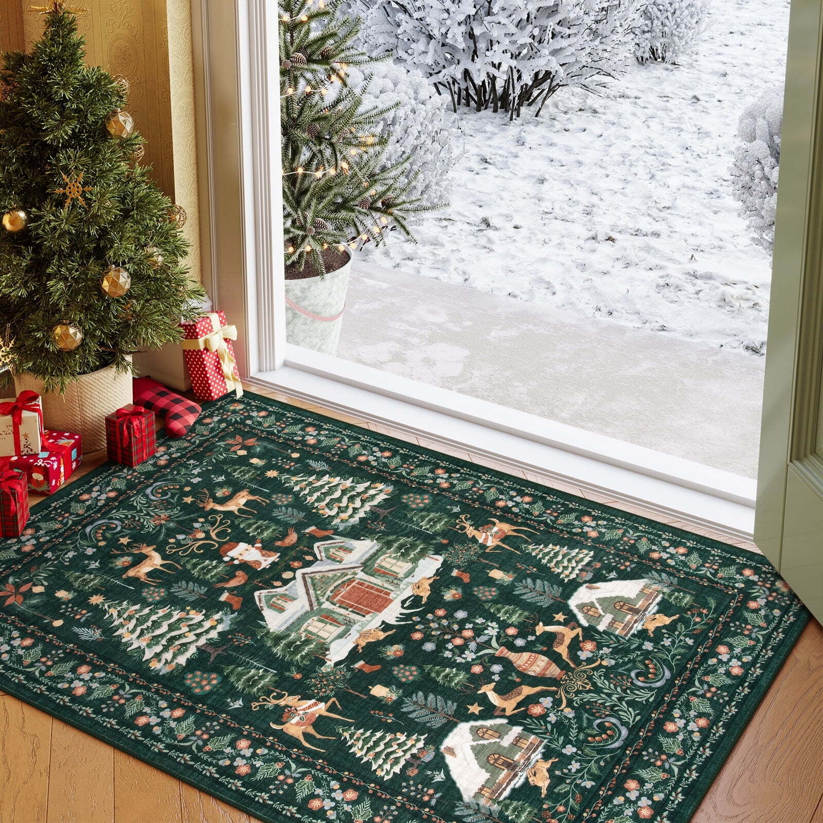 Moynesa 3'x5' Christmas Rug, Washable Indoor Outdoor Area Rug