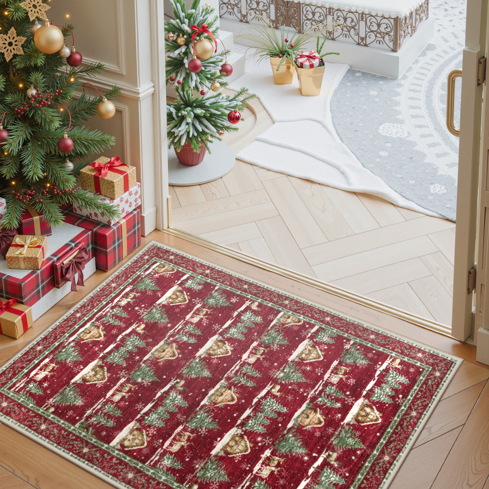 Moynesa 3'x5' Christmas Rugs for Entryway, Washable Non-Slip Christmas ...