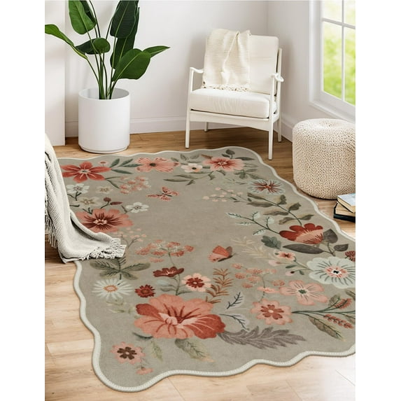 Moynesa 3'x5' Floral Bedroom Rugs Rugs, Area Rugs 3x5ft Rug for Entryway Ultra-Thin Soft Rug, Non-Slip Washable Rugs Stain Resistant Boho Rug Low-Pile Throw Rug for Living Room Office,Coffee