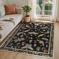 thumbnail image 1 of Moynesa 3'x5' Insect Washable Rug, Small Area Rug for Living Room Bedroom, Non Slip Vintage Botanical Bug Accent Carpet for Entryway Kitchen Playroom Office, Black, 1 of 8