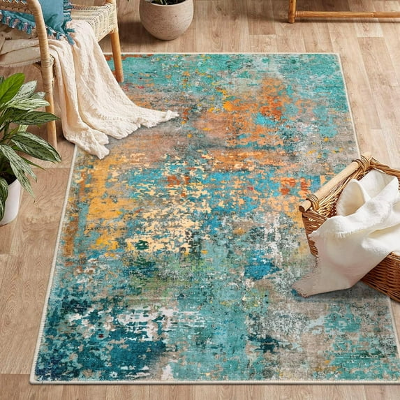 Moynesa 3'x5' Modern Abstract Area Rug,Washable Bedroom Rug Soft Throw Entry Mat Contemporary Faux Wool Non-Slip Stain Resistant Carpet for Living Room Kitchen Bath Office, Rosy