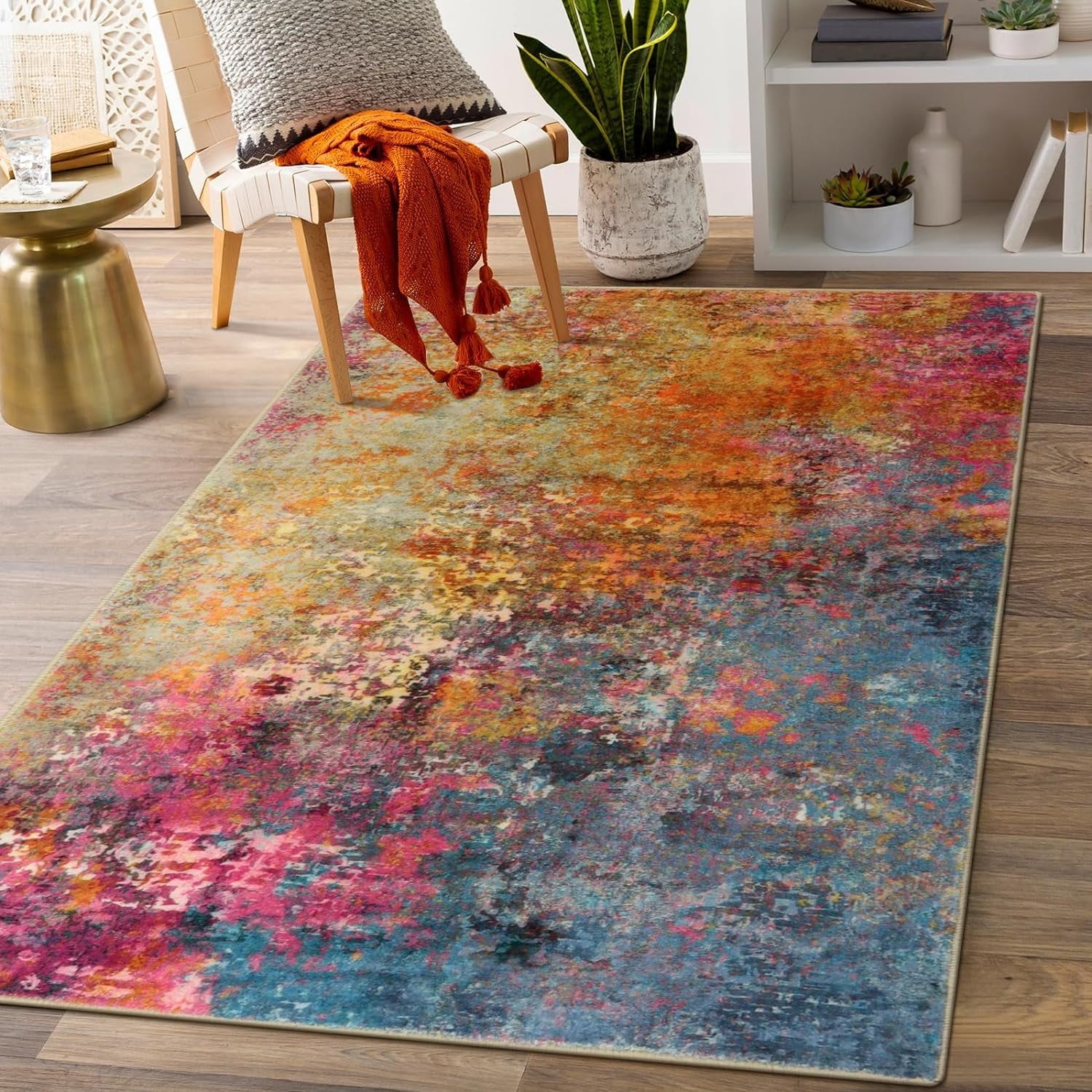 Moynesa 3'x5' Modern Abstract Area Rug,Washable Bedroom Rug Soft Throw ...