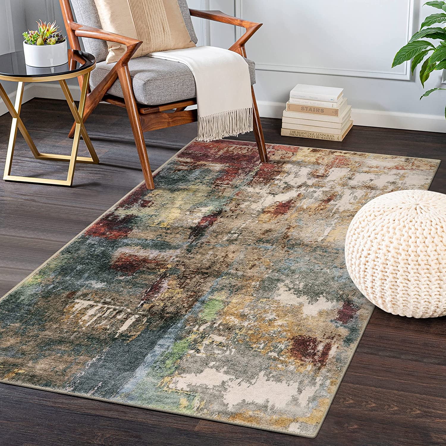 Moynesa 3'x5' Modern Abstract Area Rug,Washable Bedroom Rug Soft Throw ...