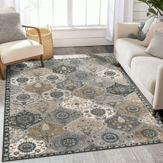 Moynesa 3'x5' Moroccan Trellis Area Rug, 3x5ft Washable Bedroom Rug Indoor Non-Slip, Small Oriental Accent Throw Rug for Kitchen Entryway Bathroom Living Room Office Carpet Gray