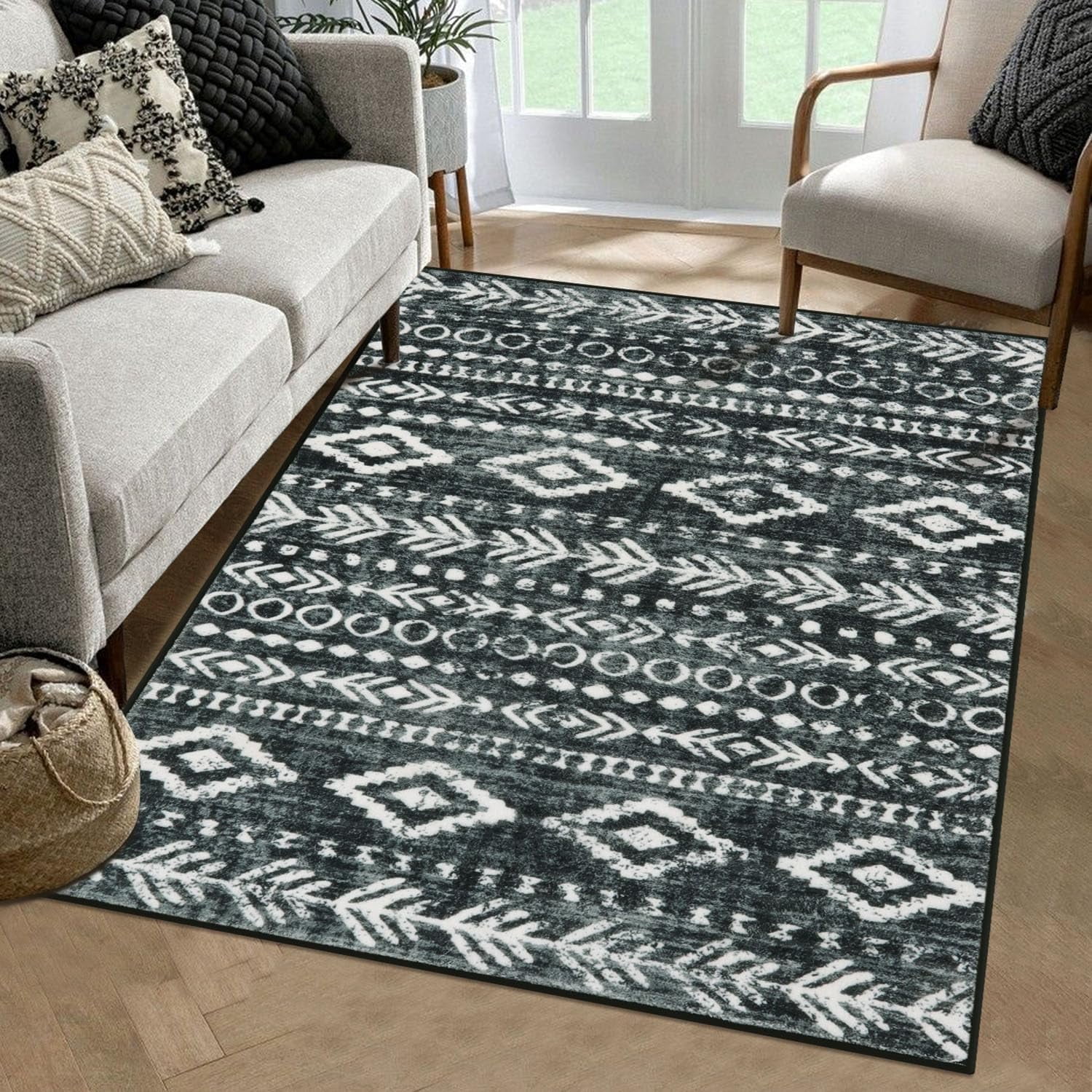 Moynesa 3'x5' Washable Kitchen Entrance Rug Non Slip,Black Entryway ...