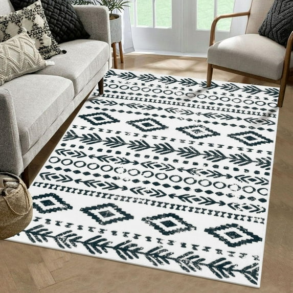 Moynesa 3'x5' Washable Kitchen Entrance Rug Non Slip,White Entryway Rugs Soft Area Rugs for Living Room, Farmhouse Moroccan Small Carpet for Bathroom Beside Office