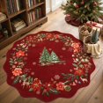thumbnail image 1 of Moynesa 4' Christmas Round Rug, Washable Scalloped Christmas Area Rugs for Living Room, Soft Non Slip Xmas Tree Floral Circle Carpet Holiday Accent Rug for Bedroom Nursery, Red, 1 of 10