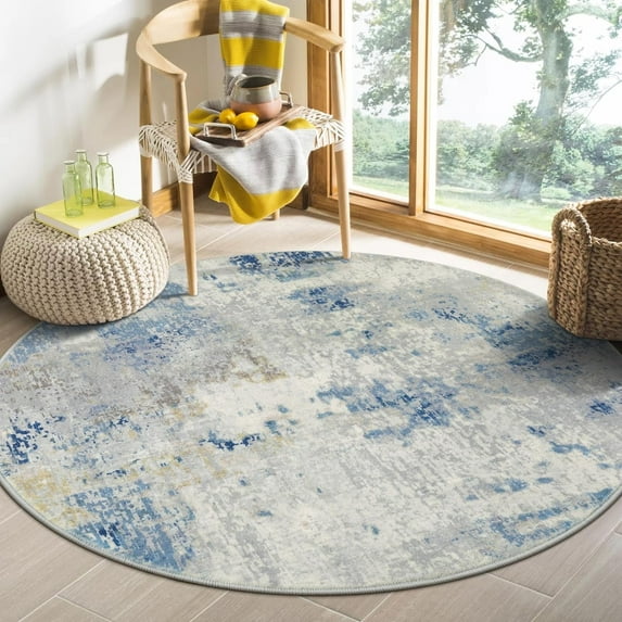 Moynesa 4'Round Modern Abstract Round Rug,Blue Front Door Rug Washable Entryway Circle Rug Non Slip Bedroom Mat, Contemporary Soft Indoor Accent Carpet for Living Room Sofa Bedroom Nursery Decor