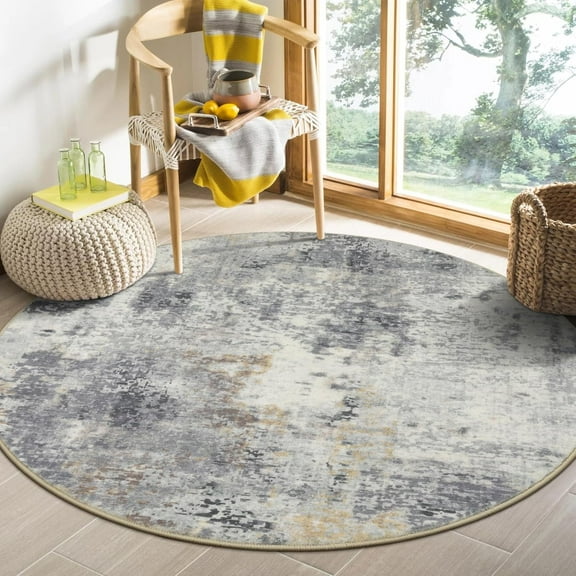 Moynesa 4'Round Modern Abstract Round Rug,Gray Front Door Rug Washable Entryway Circle Rug Non Slip Bedroom Mat, Contemporary Soft Indoor Accent Carpet for Living Room Sofa Bedroom Nursery Decor