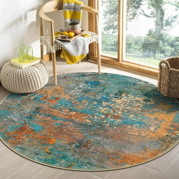 Moynesa 4'Round Modern Abstract Round Rug,Rosy Front Door Rug Washable Entryway Circle Rug Non Slip Bedroom Mat, Contemporary Soft Indoor Accent Carpet for Living Room Sofa Bedroom Nursery Decor