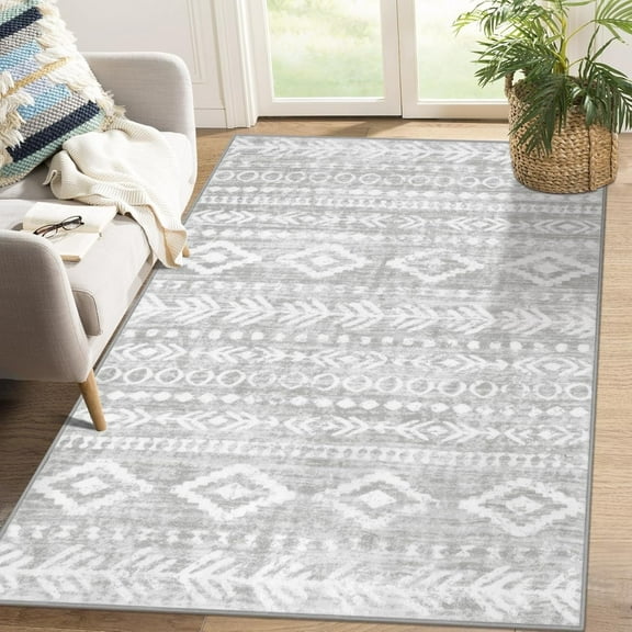 Moynesa 4'x6' Area Rug for Living Room Indoor Washable Rugs Farmhouse Moroccan Soft Bedroom Mat Large Rustic Tribal Foldable Carpet Dining Room Rug for Living Bed Dining Room,Gray