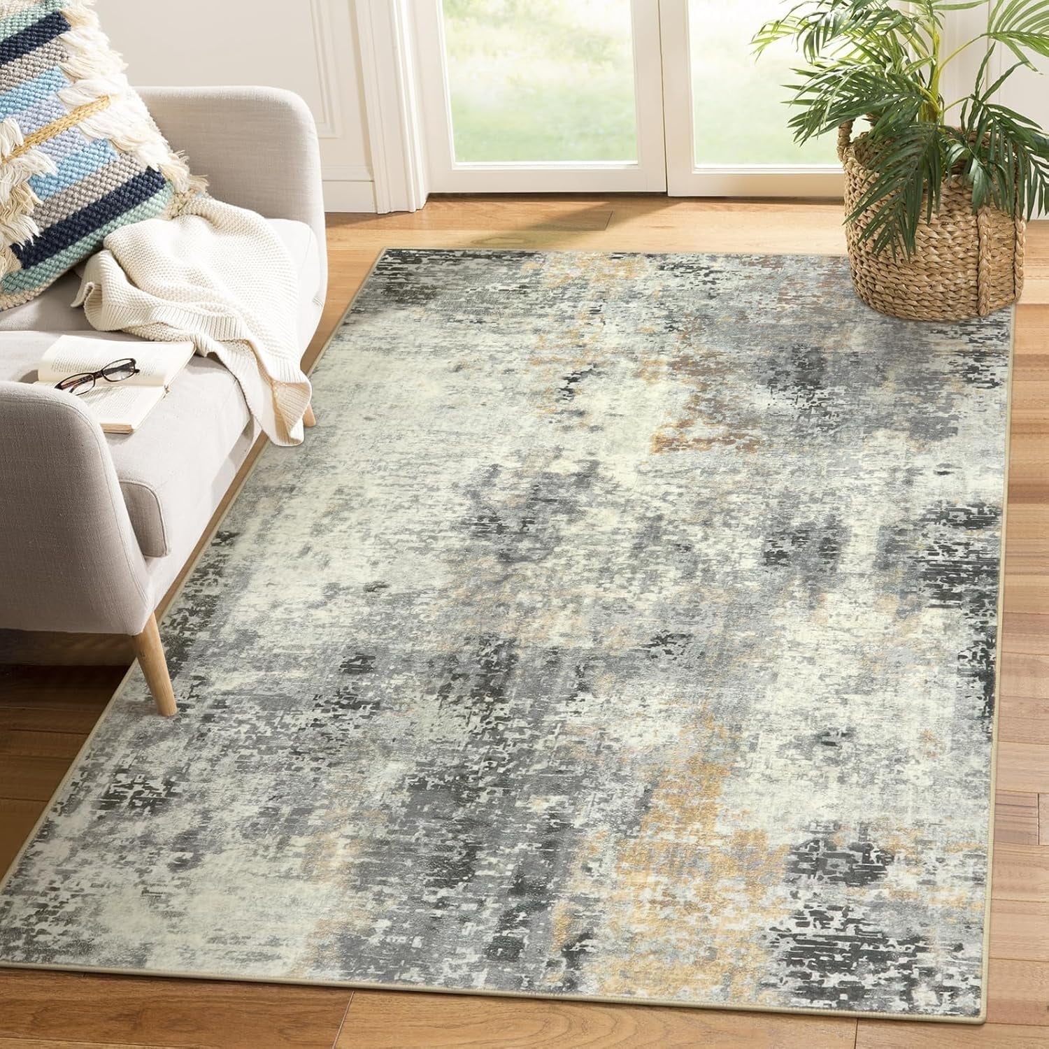 Modern Abstract Gray and Beige Wool Blend 4' x 6' Area Rug