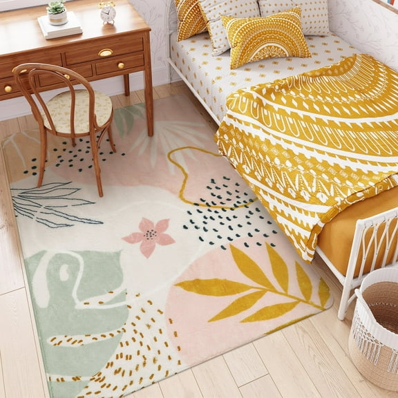 Moynesa 4'x6' Area Rugs for Living Room, Pink Carpet for Bedroom Washable Non-Slip Boho Rug Throw Cute Soft Rug,Abstract Botanical Print Indoor Rugs for Kitchen Entryway Dining Room