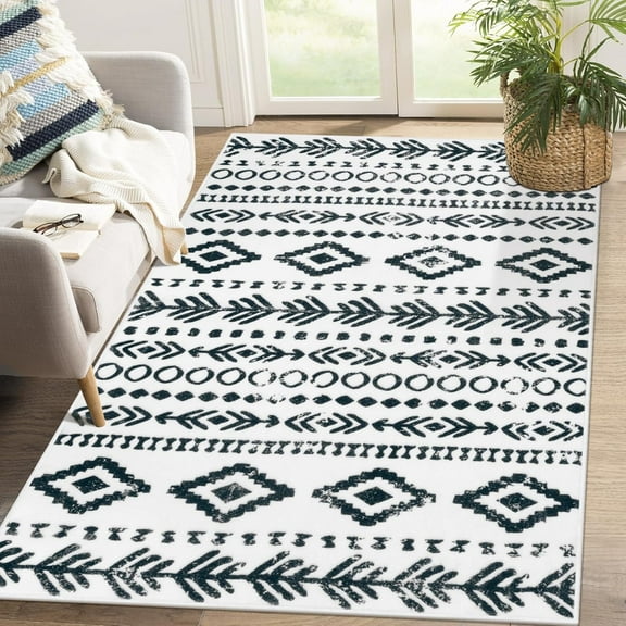 Moynesa 4'x6' Boho Moroccan Living Room Rug 4x6ft,Washable Black White Rugs for Bedroom Non-Slip,Low-Pile Soft Tribal Area Rug for Dining Room Playroom Entry Indoor Carpet