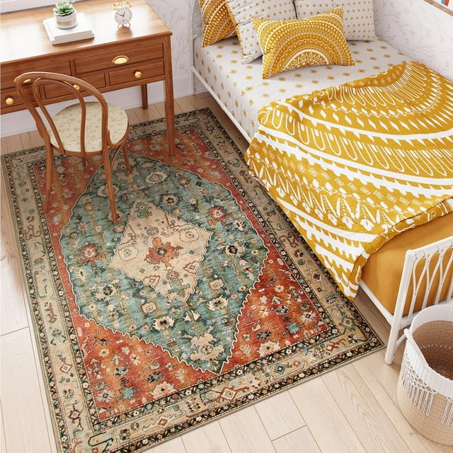 Moynesa 4'x6' Boho Tribal Area Rug,4x6ft Washable Bedroom Rug, Soft Non ...