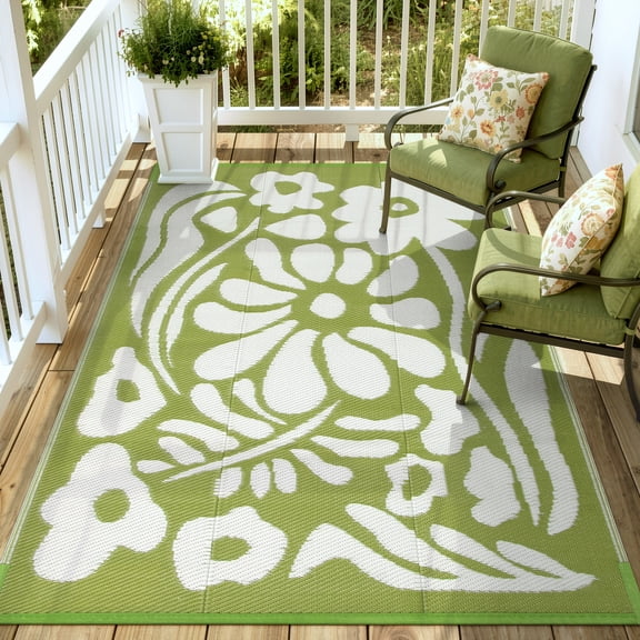 Moynesa 4'x6' Outdoor Rugs Waterproof, Plastic Straw RV Rugs for Outside, Large Portable RV Outdoor Rugs for Camping, Reversible Flower Picnic Mat for Camper Garden Tent