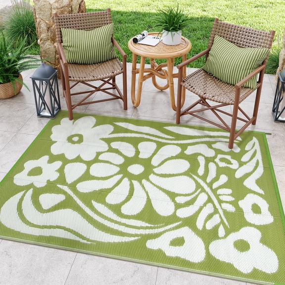 Moynesa 4'x6' Outdoor Rugs Waterproof, Plastic Straw RV Rugs for Outside, Large Portable RV Outdoor Rugs for Camping, Reversible Flower Picnic Mat for Camper Garden Tent